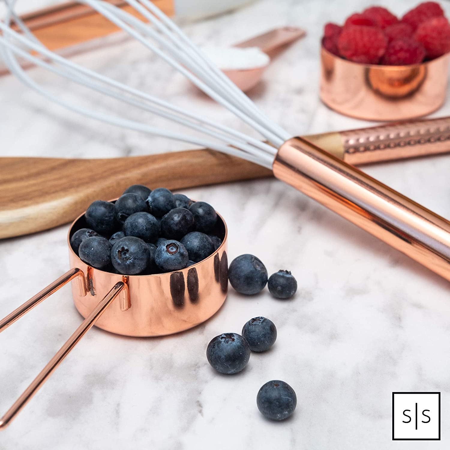 Stylish Rose Gold Copper Measuring Cups and Spoons Set – 8-Piece Stackable Stainless Steel Kitchen Utensils for Baking and Cooking