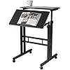 Adjustable Mobile Standing Desk - Rolling Sit-Stand Workstation with Oak Finish, 23.6 Inches
