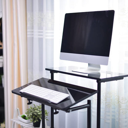 Adjustable Mobile Standing Desk - Rolling Sit-Stand Workstation with Oak Finish, 23.6 Inches