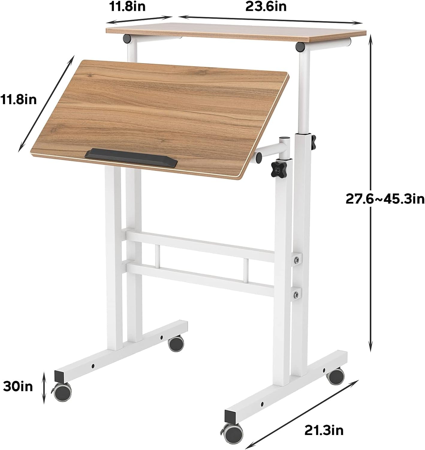Adjustable Mobile Standing Desk - Rolling Sit-Stand Workstation with Oak Finish, 23.6 Inches