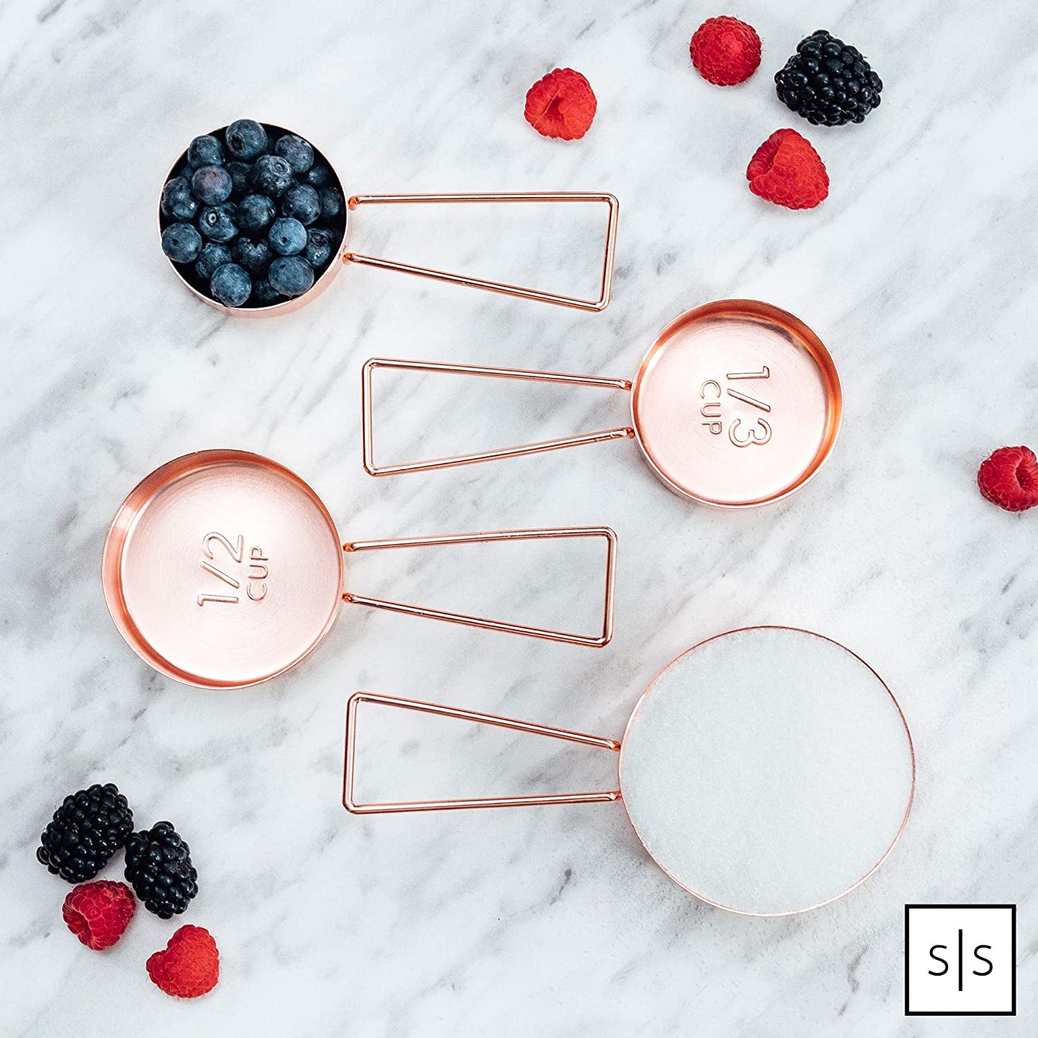Stylish Rose Gold Copper Measuring Cups and Spoons Set – 8-Piece Stackable Stainless Steel Kitchen Utensils for Baking and Cooking