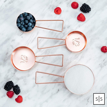 Stylish Rose Gold Copper Measuring Cups and Spoons Set – 8-Piece Stackable Stainless Steel Kitchen Utensils for Baking and Cooking