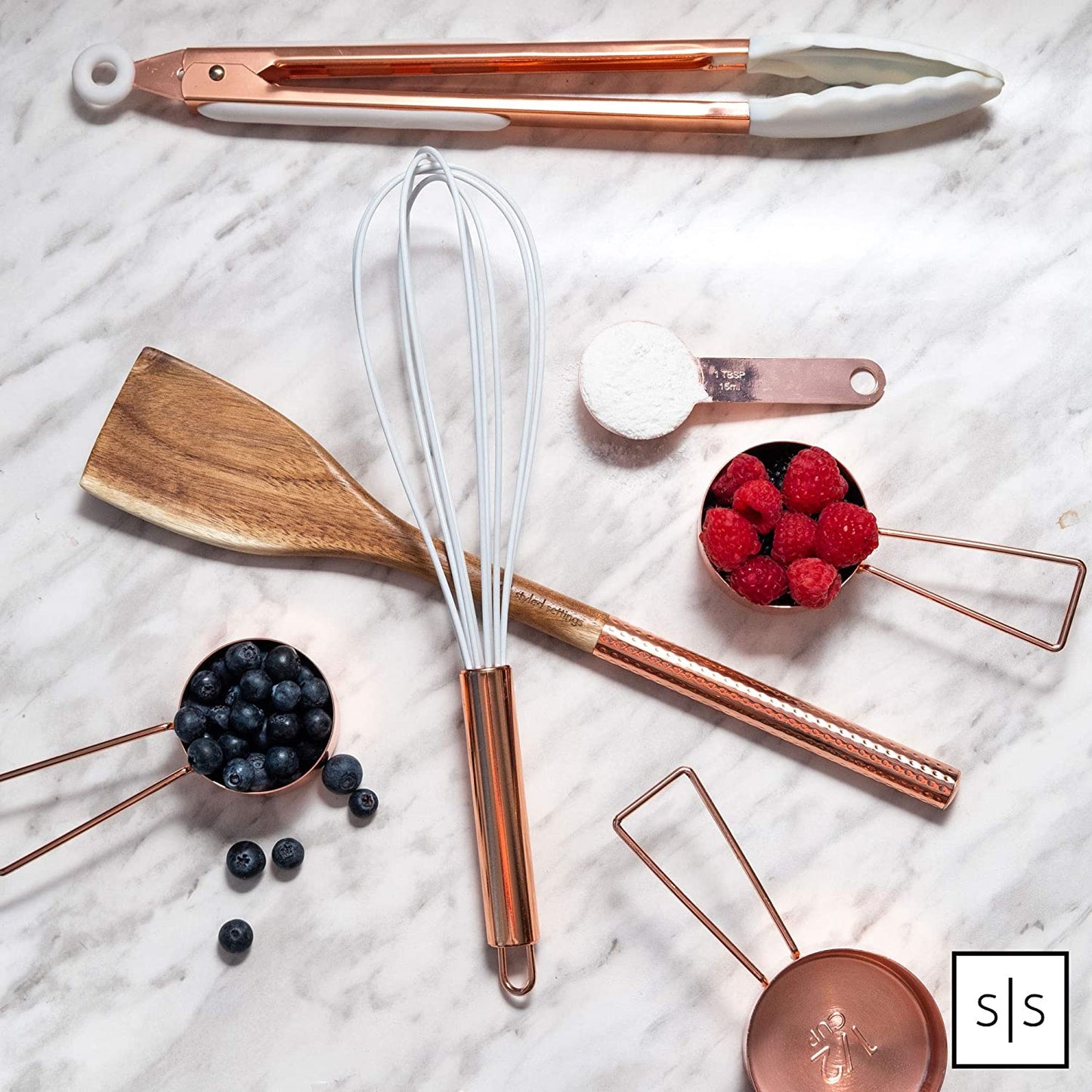 Stylish Rose Gold Copper Measuring Cups and Spoons Set – 8-Piece Stackable Stainless Steel Kitchen Utensils for Baking and Cooking
