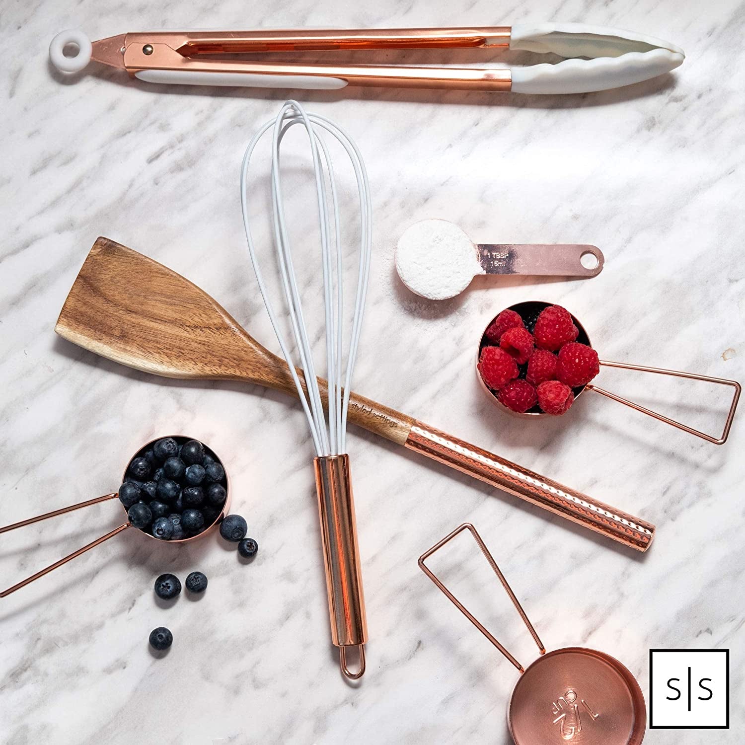Stylish Rose Gold Copper Measuring Cups and Spoons Set – 8-Piece Stackable Stainless Steel Kitchen Utensils for Baking and Cooking