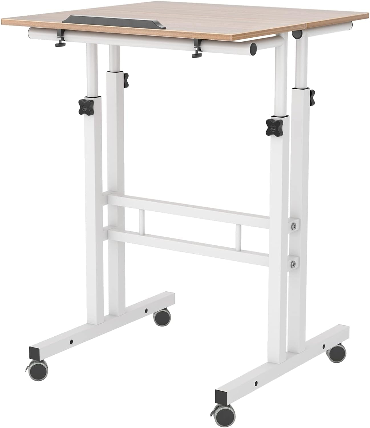 Adjustable Mobile Standing Desk - Rolling Sit-Stand Workstation with Oak Finish, 23.6 Inches